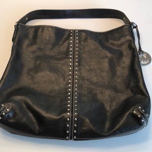 MICHAEL MICHAEL KORS Large Black Leather Tote Shoulder Bag Purse Silver Studs